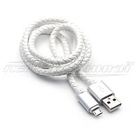 Премиум кабель USB to micro USB, кожаное плетение, белый, 1м