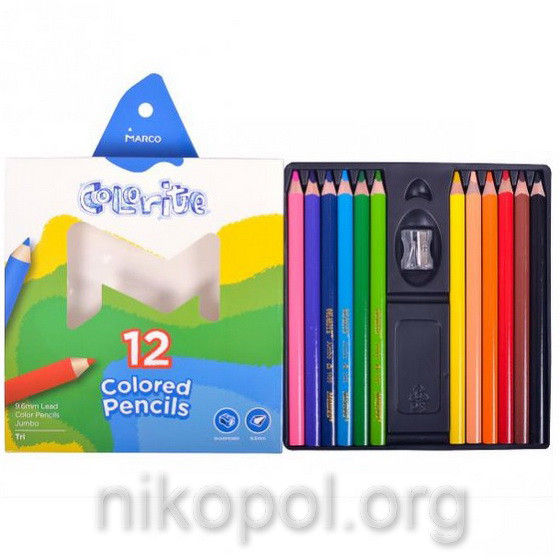 Набір кольорових олівців MARCO Colorite 1450-12CB, 12 кольорів, товсті