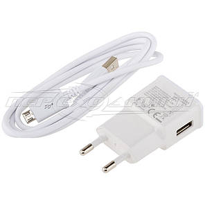 Мережевий зарядний пристрій USB 5 V 2 A + кабель USB — micro USB, 0.9 м, фото 2