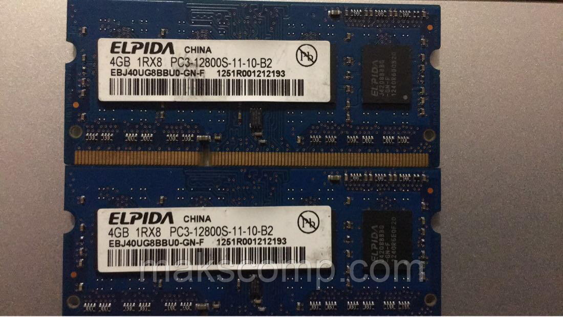 Пам'ять ELPIDA 4Gb So-DIMM PC3-12800S DDR3-1600 1.5v EBJ40UG8BBU0
