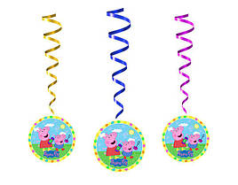 Підвіски карнавальні паперові святкові блакитні "Свинка Пеппа", 5 шт. у наборі