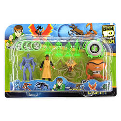 Ben ten Бен Тен 4 фігурки 5 серії, що світяться, з годинником - Жук+Краб+Іон+Адватай