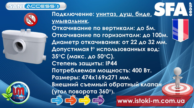 фекальний насос для подвала_фекальный насос для цокольного этажа_кнс_насос для відведення стоків з подвала_канализационный насос для відведення стоков_кнс_sfa_saniaccess 3 характеристики