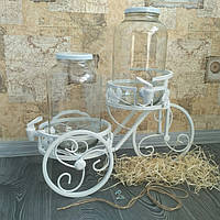 Набір лимонадниць (Діспенсерів для лимонаду) 4,25 л. (білий кран і біла кришка) з підставкою велосипед