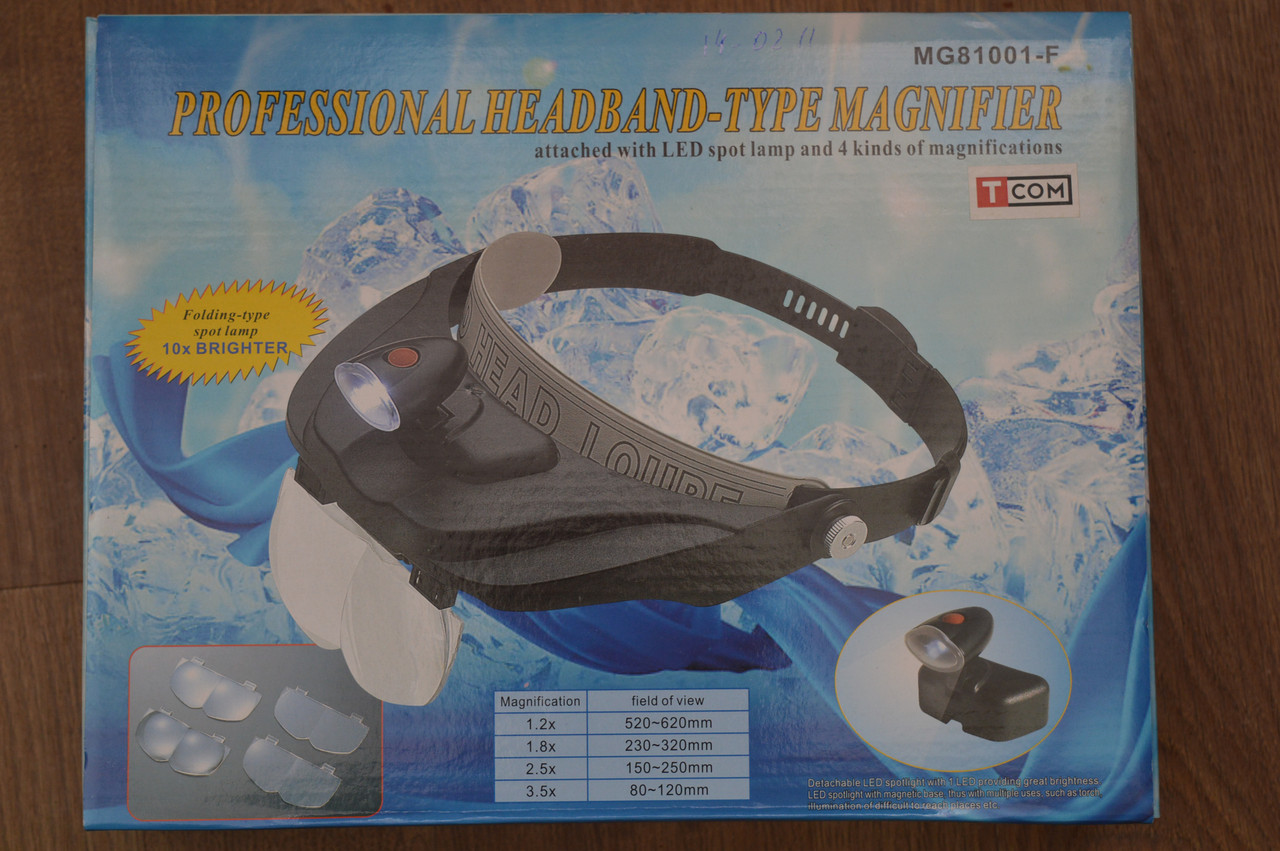 Лупа бінокулярна ( Бинокуляр ) 81001-F налобні з підсвічуванням, 1,2Х1,8Х2,5Х3,5Х кратне збільшення