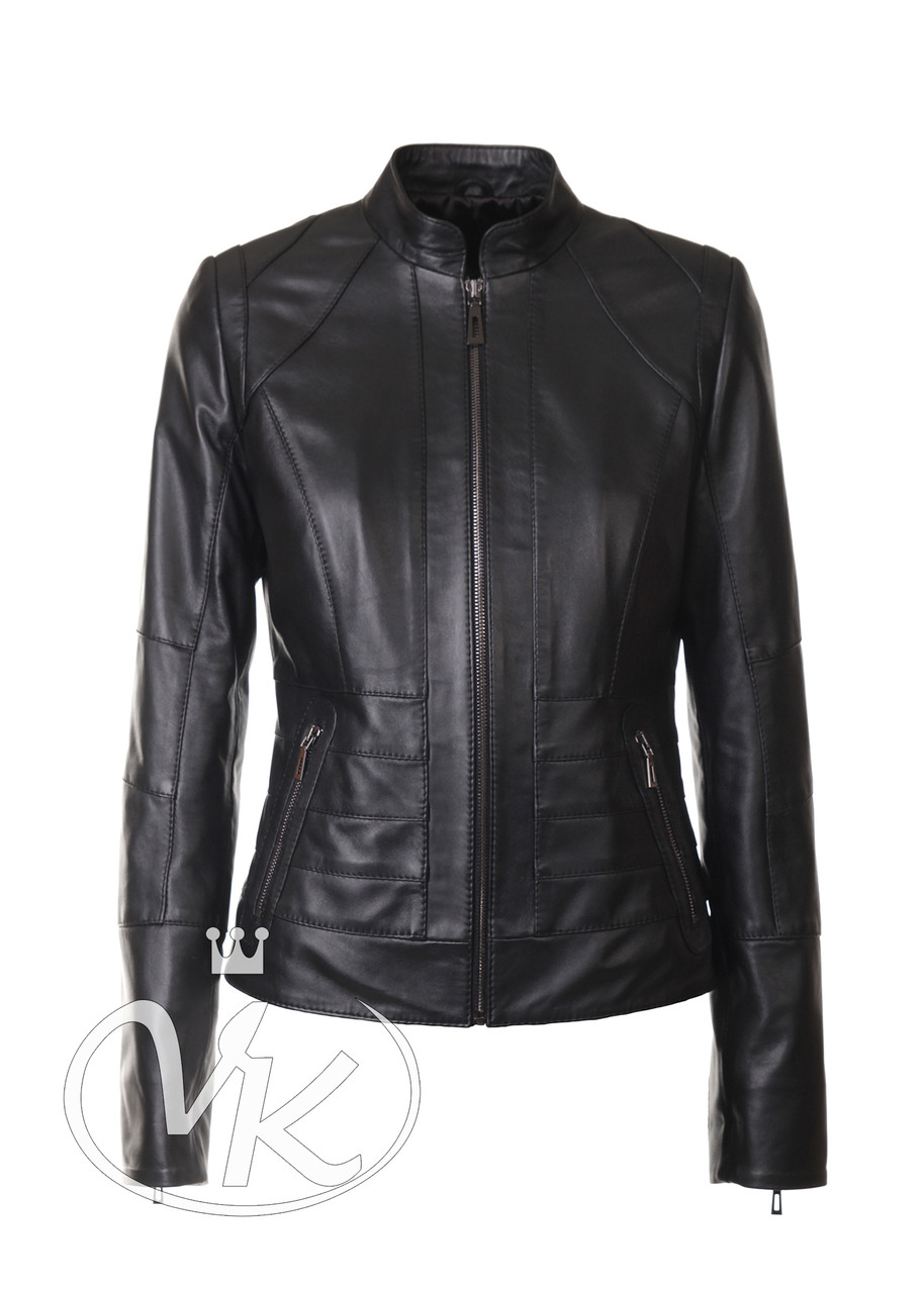 Шкіряна куртка жіноча чорна коротка (Арт. KARN201)