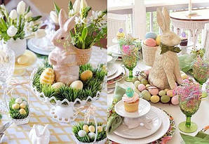 Пасхальний посуд, зайці, підставки та тарілки, великодні свічки та декор