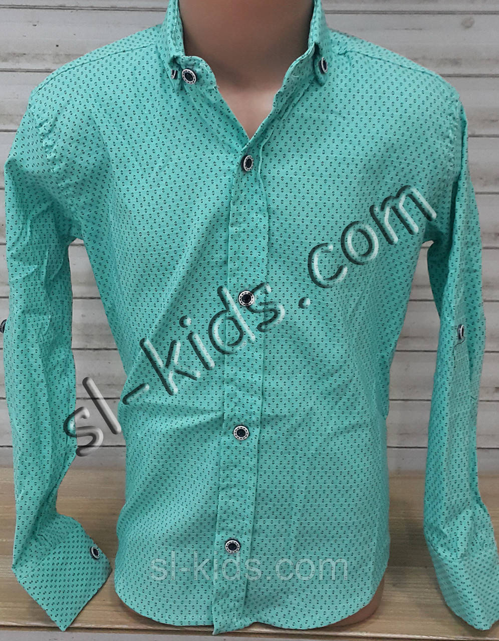 Стильна стрейчева сорочка для хлопчика 6-14 років (м'ята Н01) (пр. Туреччина)