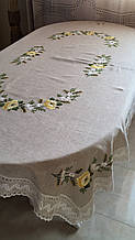 Скатертина лляна ручна вишивка "Віночок мімози" розмір 220*140