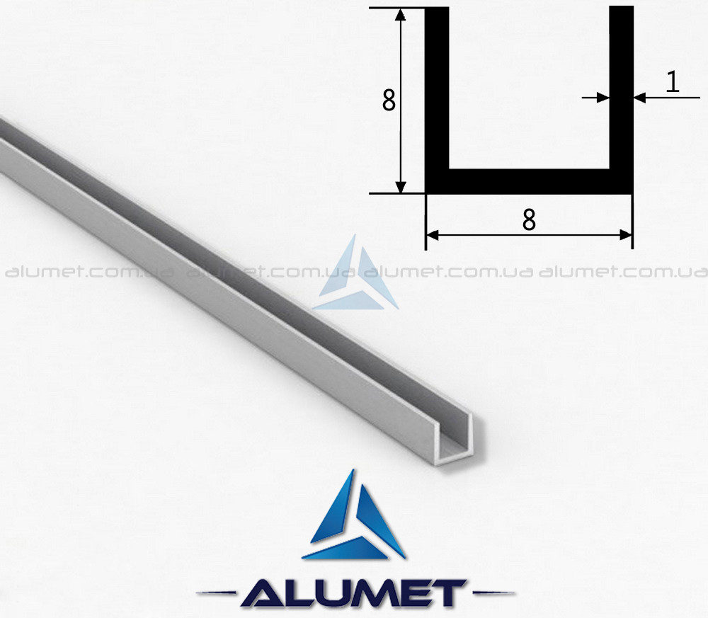 Швелер алюмінієвий 8х8х1 мм анодований