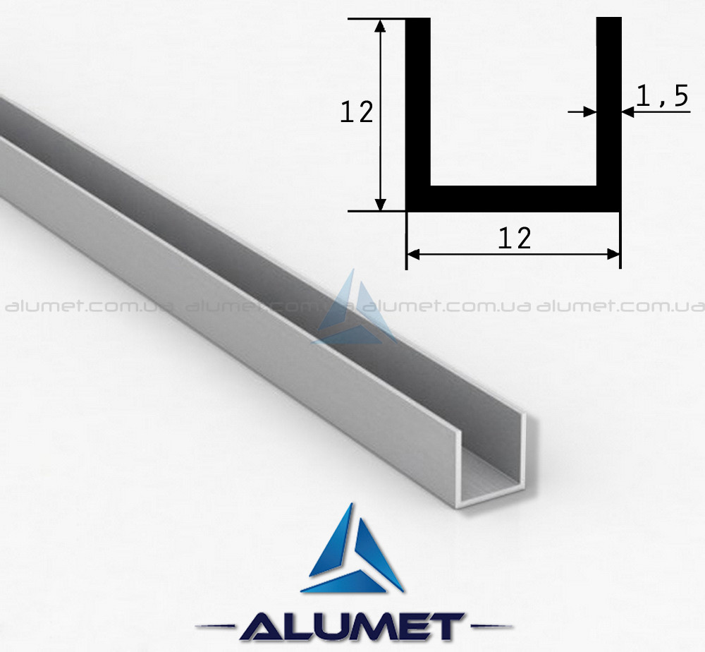 Швелер алюмінієвий 12х12х1.5 мм без покриття ПАС-1220