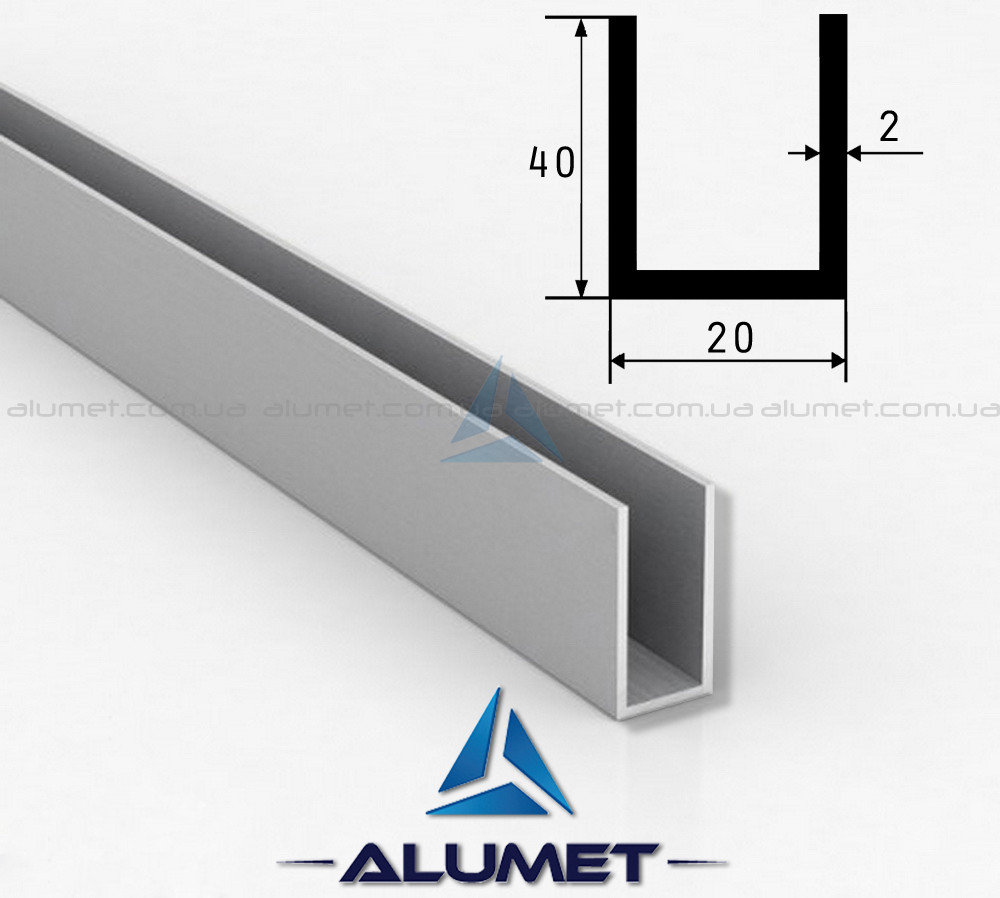 Швелер алюмінієвий 20х40х2 мм анодований ПАС-1837