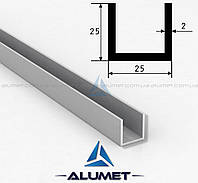 Швеллер алюминиевый 25х25х2 мм анодированный ПАС-1839