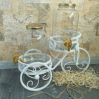 Набір лимонадниць (Діспенсерів для лимонаду) 4,25 л. (золотий кран і кришка) з підставкою велосипед