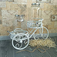 Набір лимонадниць (Діспенсерів для лимонаду) 4 л. (срібний кран і кришка) з підставкою велосипе