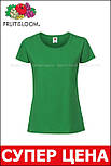 Жіноча футболка зелена преміум Ringspun premium T LADY-FIT Fruit of the Loom,2XL, фото 3