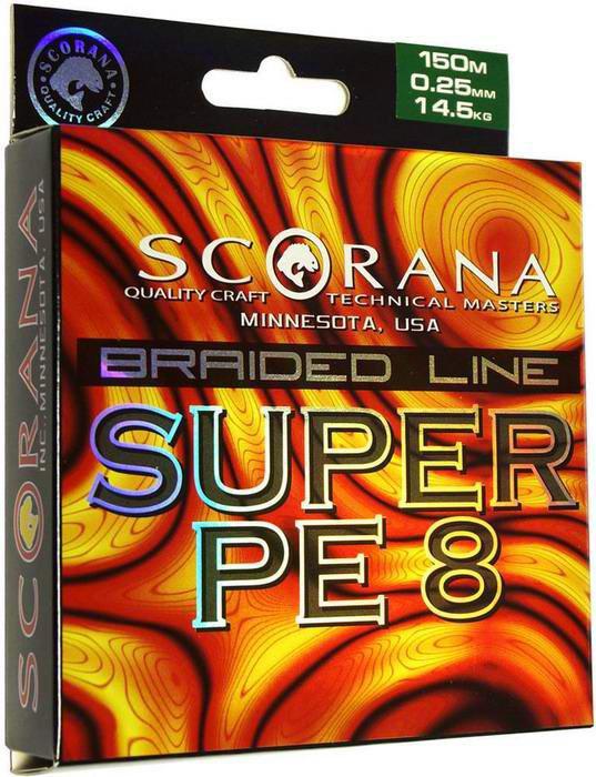 Шнур плетений Scorana Super PE8 Green 150м, Ø0.12мм, 6.22 кг