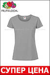 Жіноча футболка сіра преміум (металік) Ringspun premium T LADY-FIT Fruit of the Loom,M, фото 6
