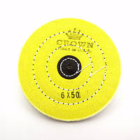 Круг муслиновый CROWN 150 мм 6х50 желтый (кожаный пятак)