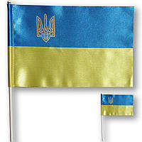 Флажок (прапорець) Украины с гербом , атлас , 14х23 см.