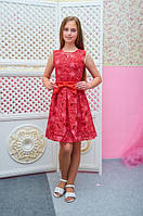 Плаття дитяче підліткове Ромашка червоне для дівчинки 128см підвіска-крапелька пояс-бант