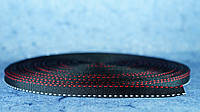 Лента репсовая 10 мм чёрная основа, красный/белый штрих 50 м