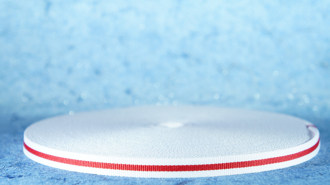 Стрічка репсова 10 мм білий/червоний/білий