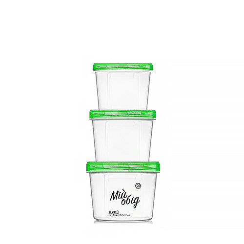 Набір круглих ємностей 0,3+0,5+0,7 л з зеленою кришкою (арт. 70з), фото 1