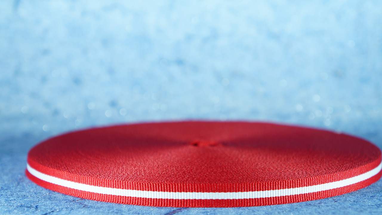 Стрічка репсова 10 мм червоний/білий/червоний 50 м