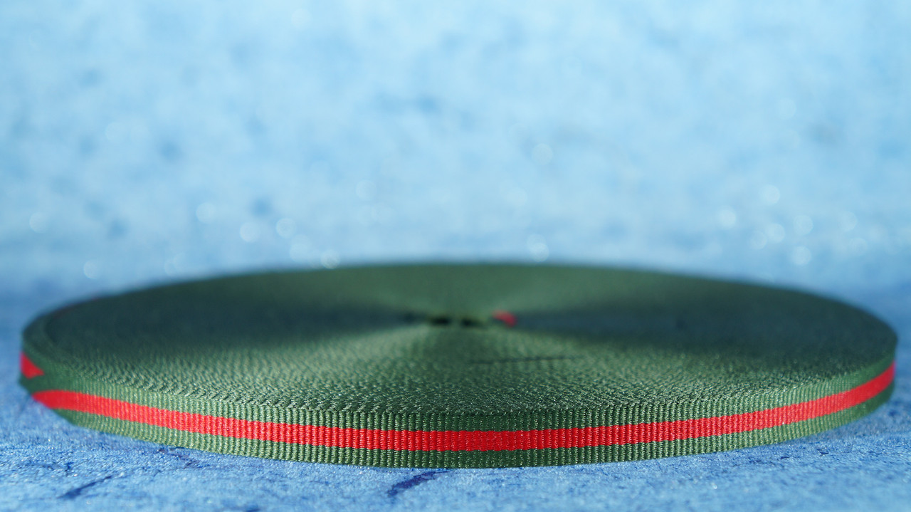 Стрічка репсова 10 мм оливка/червоний/оливка 50 м