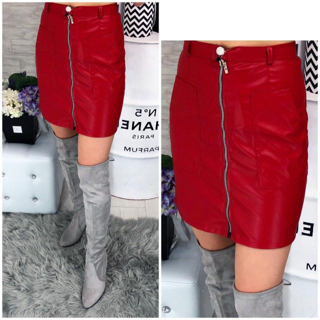 Спідниця 308, тканина еко-шкіра на змійці, цветКрасный