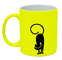Неоновая матовая чашка c кошкой, ярко-желтая