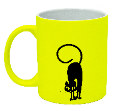 Неонова матова чашка c кішкою, яскраво-жовта