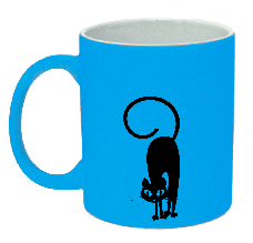 Неонова матова чашка c кішкою, яскраво-блакитна