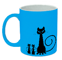 Неоновая матовая чашка c котами, ярко-голубая