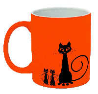 Неоновая матовая чашка c котами, ярко-оранжевая