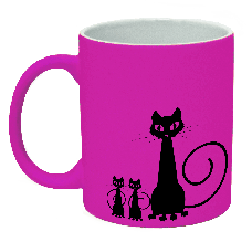 Неонова матова чашка c котами, яскраво-рожева