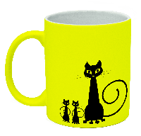 Неоновая матовая чашка c котами, ярко-желтая