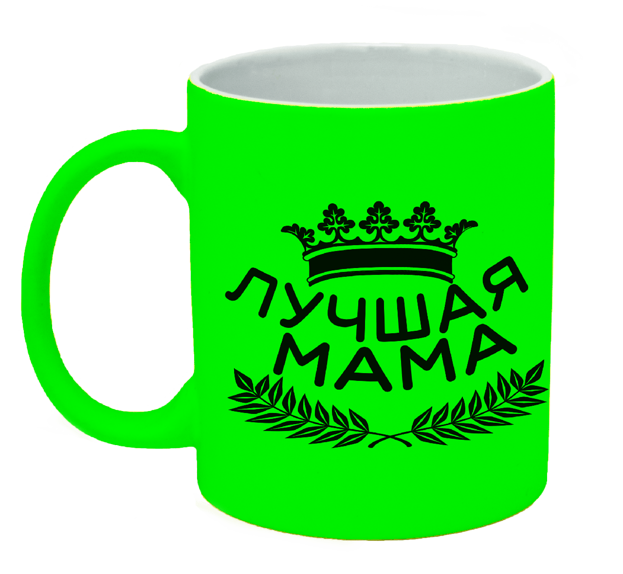 Неонова матова чашка "Найкраща мама з короною", яскраво-зелена, фото 1