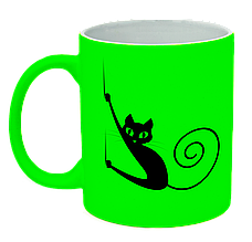 Неонова матова чашка c котом, яскраво-зелена