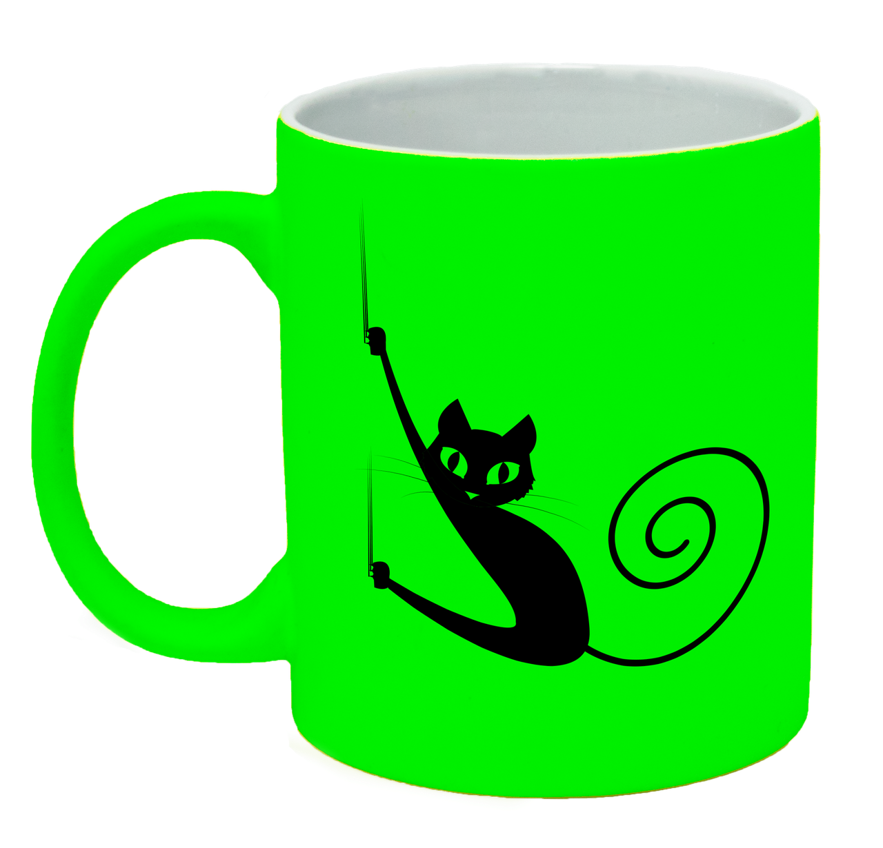 Неоновая матовая чашка c котом, ярко-зеленая - фото 1 - id-p668445167