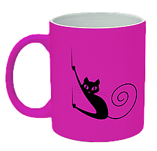 Неонова матова чашка c котом, яскраво-рожева