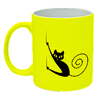 Неоновая матовая чашка c котом, ярко-желтая
