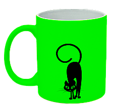 Неонова матова чашка c кішкою, яскраво-зелена