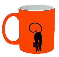 Неоновая матовая чашка c кошкой, ярко-оранжевая