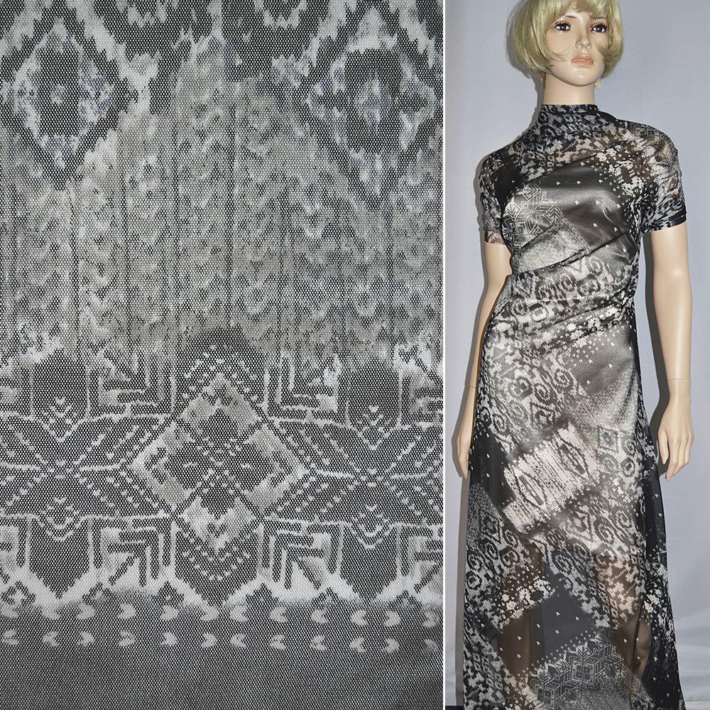 Сітка трикотаж чорна з молочної абстракцією ш.150