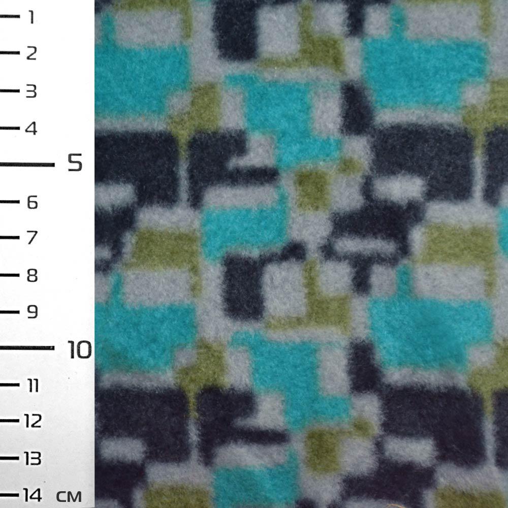 Фліс бірюзовий в сіро-чорний геометричний принт ш.160