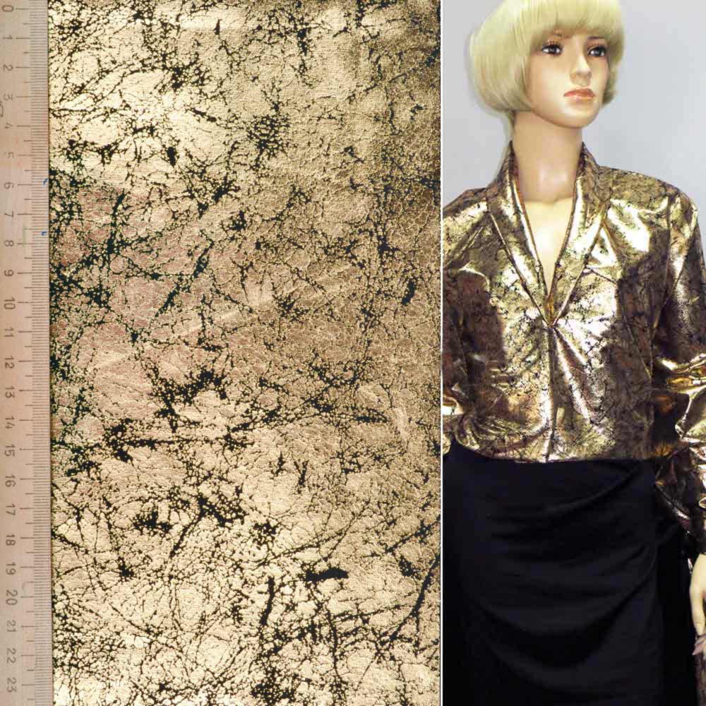 Замша штучна чорна з золотистим штампуванням, ш.145