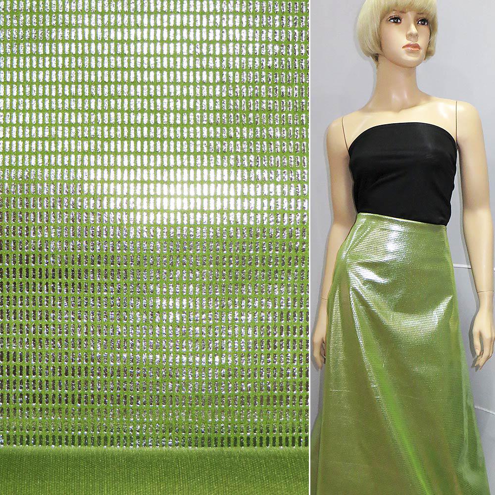 Замша штучна зелена з сріблястими паличками