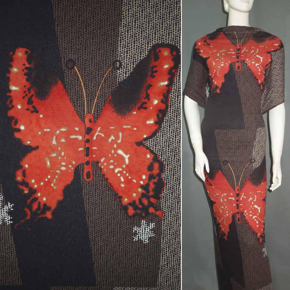 Трикотаж з вовною метелики коралові (раппорт) коричневий точки ш.165
